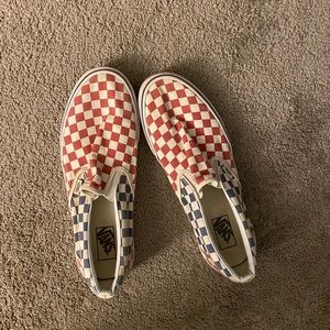 Checkered vans blue and red